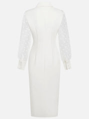 White Buckle Blazer Peaked Lapel Collar Long Sleeve Sheath Midi Dress
