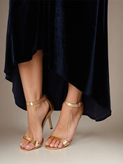 Dark Royal Blue Velvet Halter Neck Sleeveless Asymmetrical Length Dress