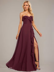 Grape A-Line Sweetheart Floor-Length Chiffon Bridesmaid Dress With Ruffle