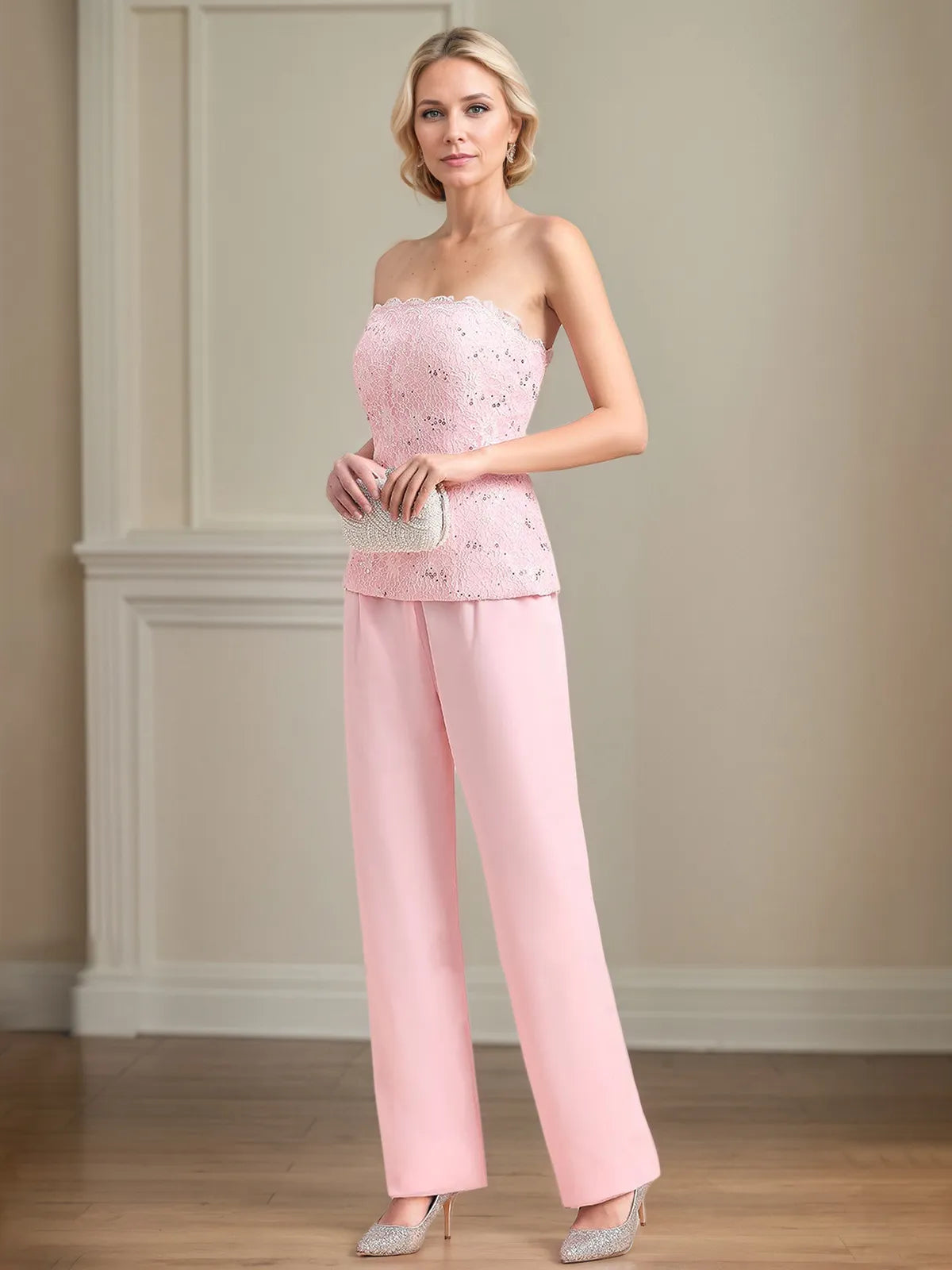 Chiffon Off The Shoulder Sleeveless Floor Length Mother of the Bride Pantsuits With Appliques