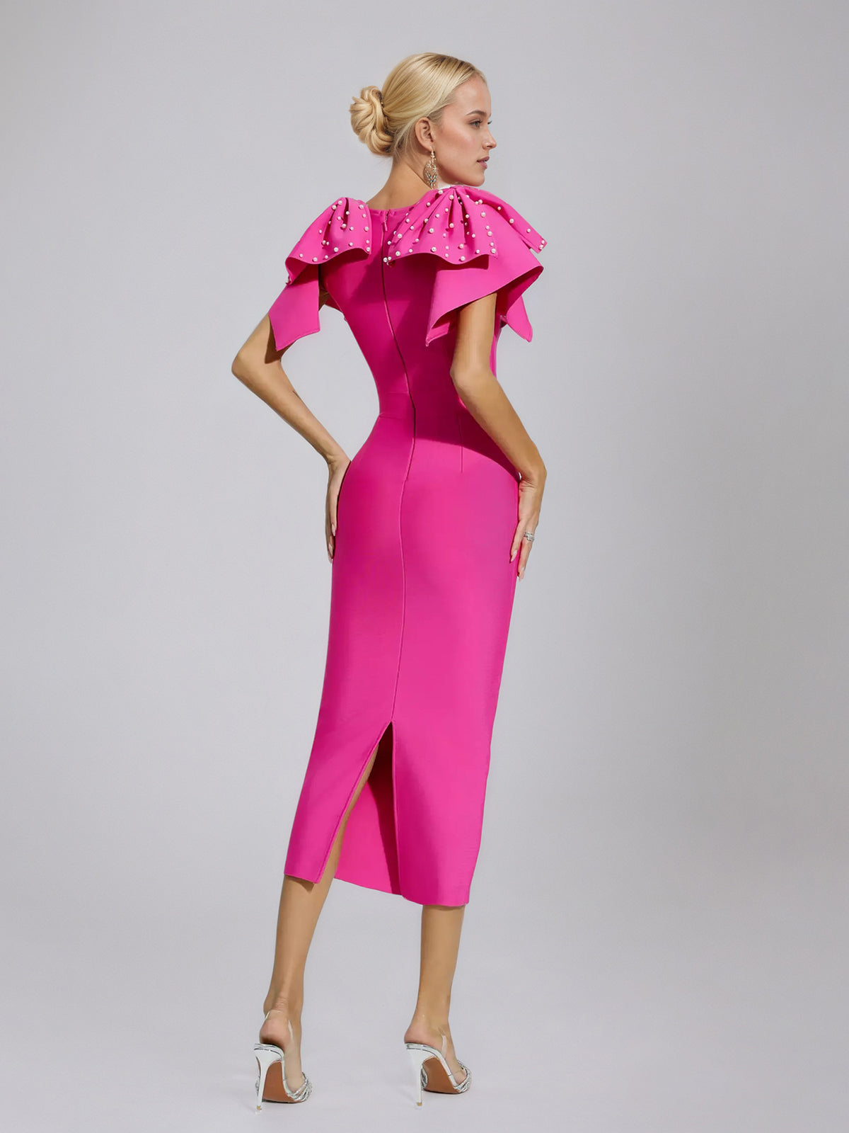 Rose Red Knitted Embellished Midi Dress