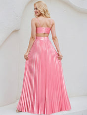 Peony Satin A Line Spaghetti Straps Sleeveless Floor Length Bridesmaid Dress