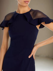 Sheath/Column Stretch Crepe Scoop Short Sleeves Knee Length Dress