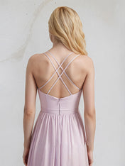 A-Line V-Neck Asymmetrical Chiffon Bridesmaid Dress With Ruffle