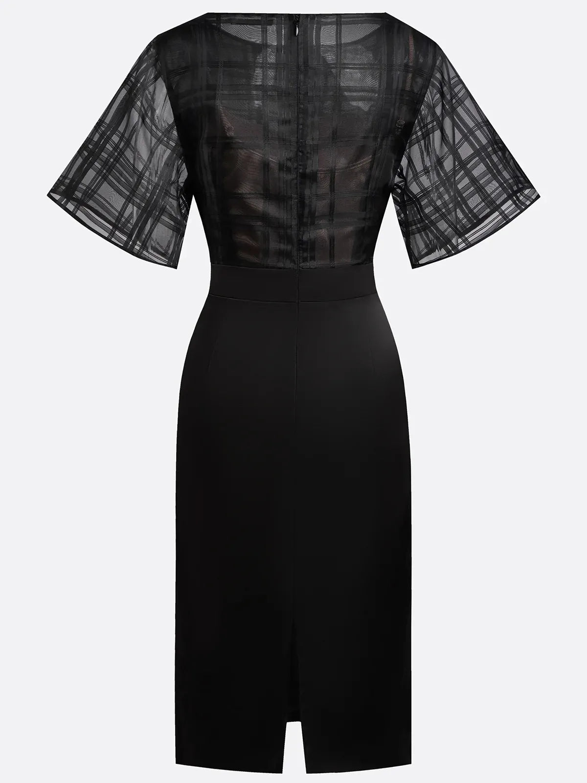 Black Mesh Classic Boat Neck Half Sleeve Dolman Sleeve Sheath Midi Dress