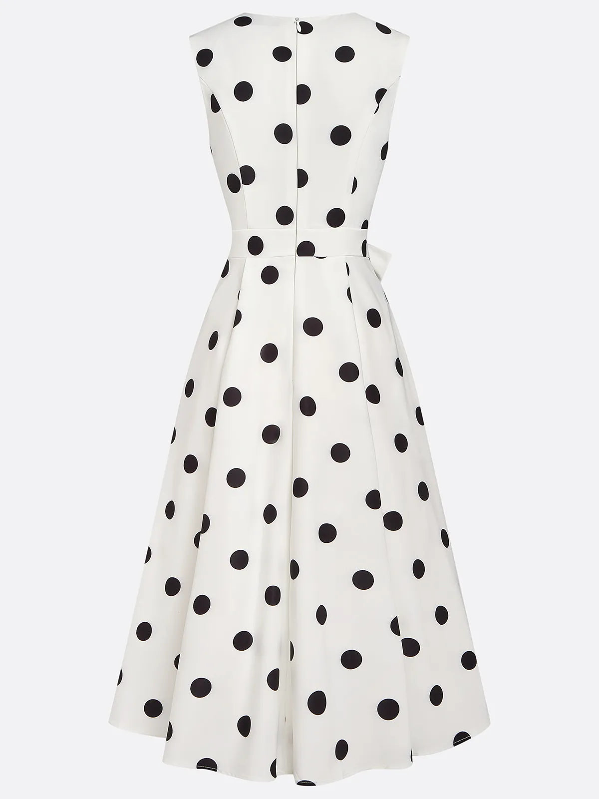 White Bow Classic V Neck Sleeveless A-Line Midi Dress