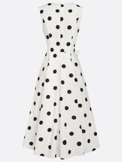 White Bow Classic V Neck Sleeveless A-Line Midi Dress