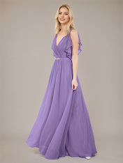 Tahiti A Line Chiffon Spaghetti Straps Sleeveless Floor-Length Bridesmaid Dresses