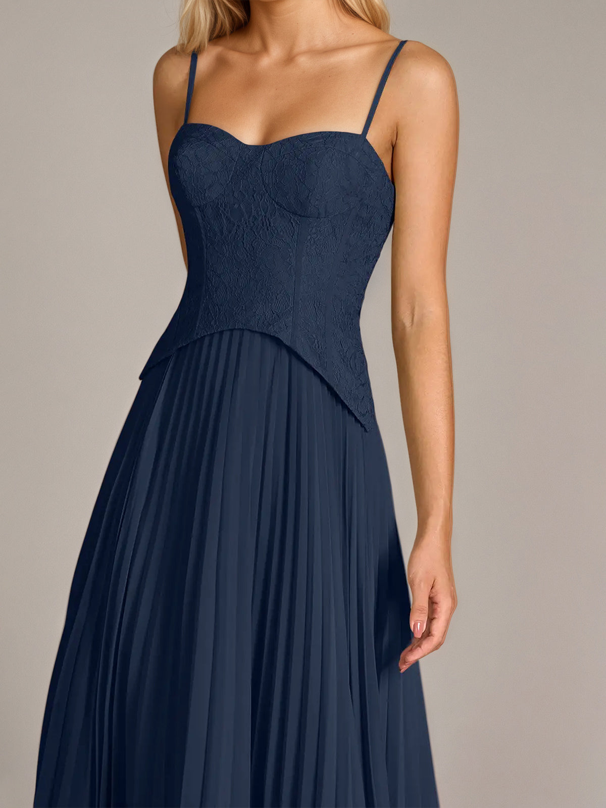 Navy A Line Chiffon Spaghetti Straps Sleeveless Floor Length Dresses