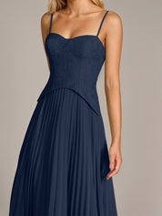 Navy A Line Chiffon Spaghetti Straps Sleeveless Floor Length Dresses