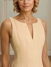 A Line V Neck Sleeveless Tea Length Stretch Crepe Mother of the Bride Dress