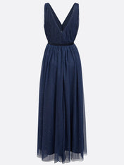 Purplish Blue Mesh Hotfix Embellished Classic V Neck Sleeveless Sheath Maxi Dress