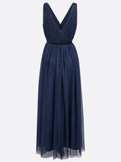 Purplish Blue Mesh Hotfix Embellished Classic V Neck Sleeveless Sheath Maxi Dress