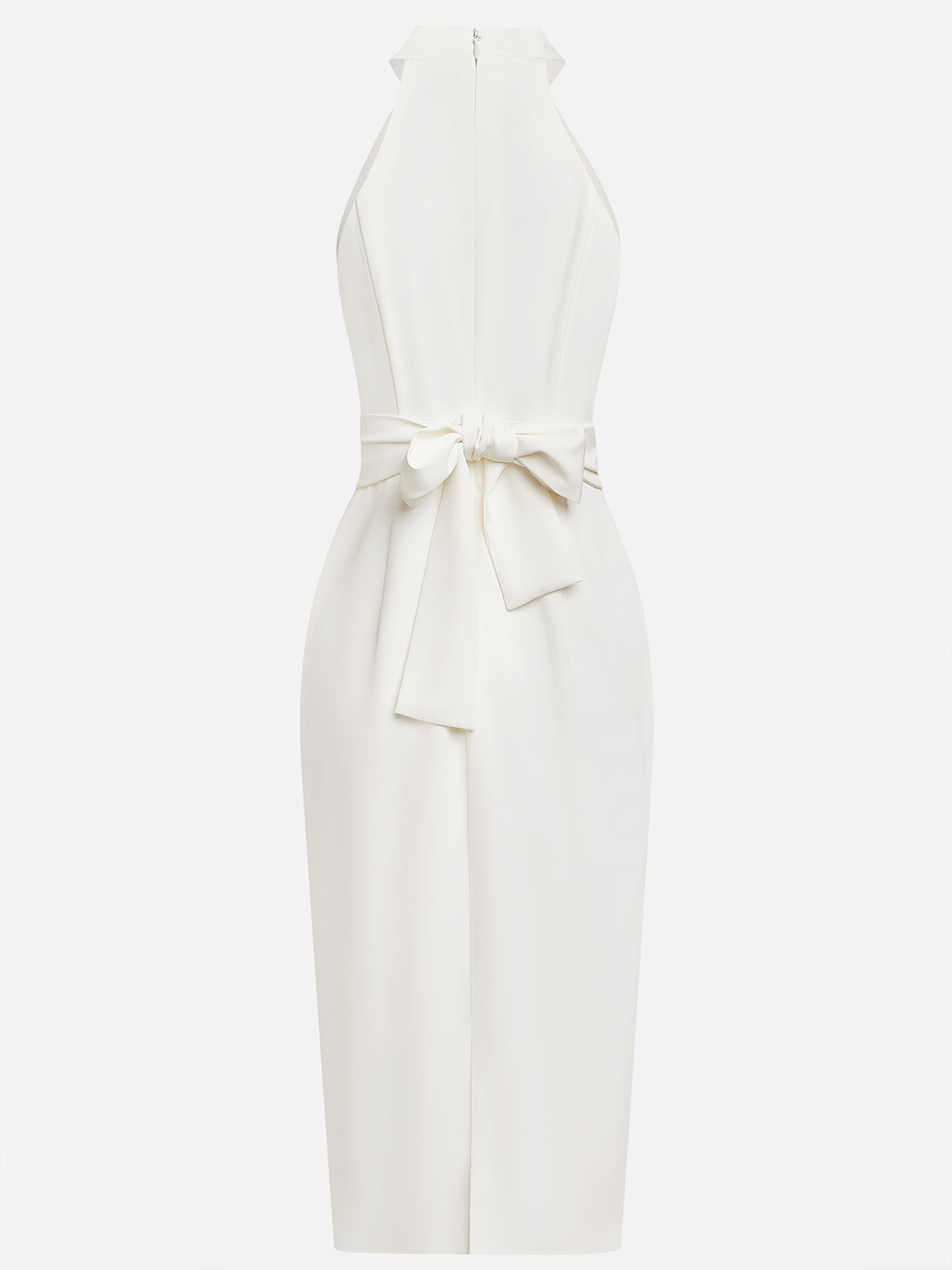 White Buckle Ruched Classic Halter Sleeveless Sheath Midi Dress
