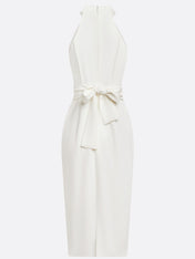 White Buckle Ruched Classic Halter Sleeveless Sheath Midi Dress