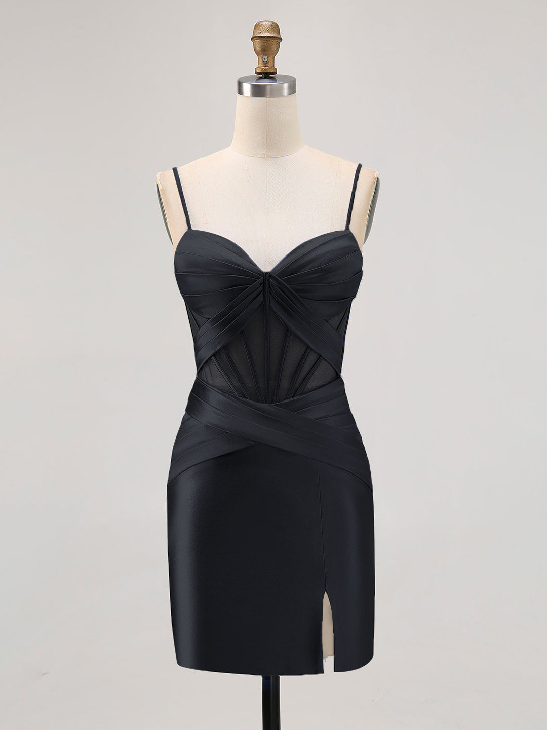 Bodycon Sheer Corset Pleated Mini Dress with Slit