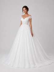 Elegant Cap Sleeve Lace Applique Tulle A-Line Wedding Dress with Chapel Train