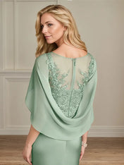 Sheath/Column Satin Scoop Neck Cap Sleeves Floor Length Mother Of The Bride Dresses