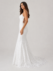 Elegant V-Neck Lace Mermaid Wedding Dress with Crisscross Back and Sweep Train