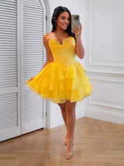Blue A Line Short Corset Homecoming Dress with Ruffles