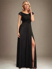 A-line Scoop Floor-Length Chiffon Mother of the Bride Dress With Pleated Beading