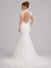 Elegant High Neck Long Sleeve Lace Mermaid Wedding Dress with Chapel Train