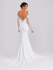 Elegant Spaghetti Strap Cowl Neck Satin Mermaid Wedding Dress with Detachable Lace Sleeves and Chapel Train