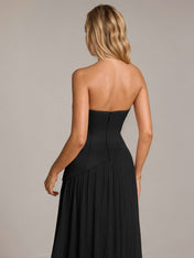 A Line Satin Off The Shoulder Sleeveless Floor Length Dress