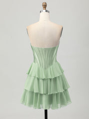 Light Blue A Line Tiered Sweetheart Corset Short Homecoming Dress