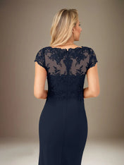 Sheath/Column V Neck Short Sleeve Floor Length Chiffon Dress With Cascading Ruffles