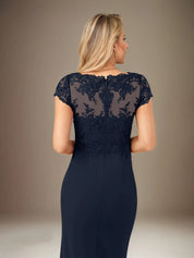 Sheath/Column V Neck Short Sleeve Floor Length Chiffon Dress With Cascading Ruffles