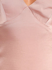 Pink Satin A Line V Neck Sleeveless Floor Length Bridesmaid Dress With Bow