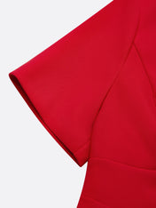 Red Sheath/Column Stretch Crepe Scoop Neck Short Sleeves Tea Length Dresses