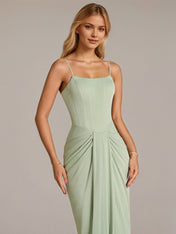 Green Sheath/Column Chiffon Off The Shoulder Sleeveless Floor Length Dresses