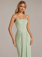 Green Sheath/Column Chiffon Off The Shoulder Sleeveless Floor Length Dresses