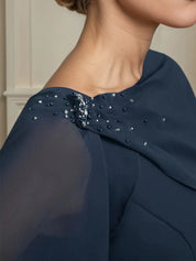 Sheath/Column Scoop Knee-Length Chiffon Mother of the Bride Dress With Cascading Ruffles Beading