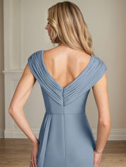 A Line Chiffon V Neck Cap Sleeves Floor Length Mother of the Bride Dresses