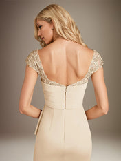 Champagne Sheath/Column Chiffon Square Neck Short Sleeves Floor Length Dress