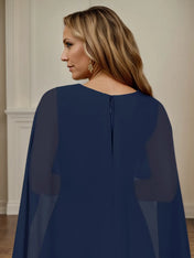 A Line V Neck Cap Sleeve Floor Length Chiffon Mother of the Bride Dress