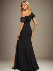 Sheath/Column One Shoulder Floor-Length Chiffon Dress With Cascading Ruffles