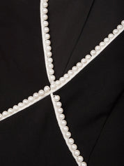 Black Imitation Pearls V Neck Sheath Midi Dress