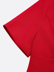 Red Hollow Out Classic Crew Neck Short Sleeve Sheath Midi Dress