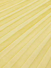 Yellow Pleated Chiffon Dress Square Neck Long Sleeve A-Line Gown