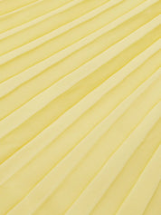 Yellow Pleated Chiffon Dress Square Neck Long Sleeve A-Line Gown