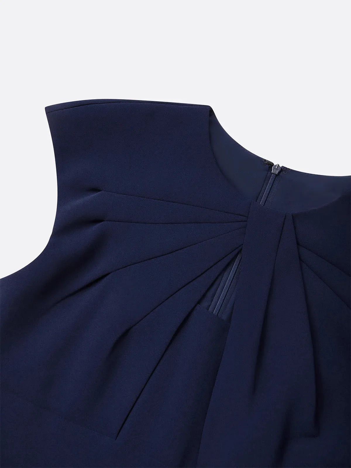 Purplish Blue Ruched Crew Neck Sleeveless Sheath Midi Dress