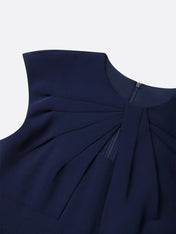 Purplish Blue Ruched Crew Neck Sleeveless Sheath Midi Dress