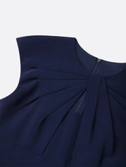 Purplish Blue Ruched Crew Neck Sleeveless Sheath Midi Dress