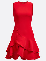 Red Ruffled Crew Neck Sleeveless A-line Mini Homecoming Dress