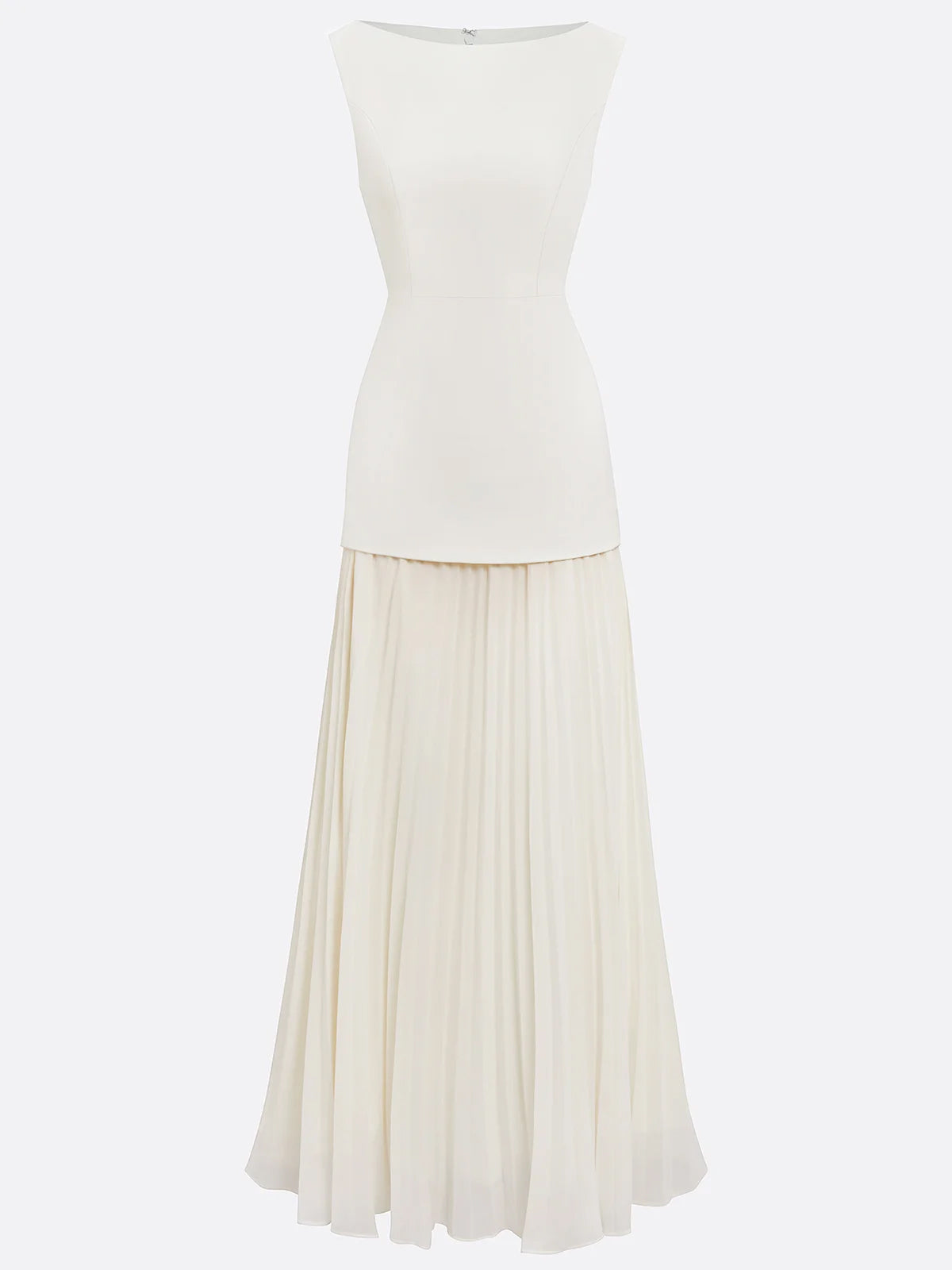White A Line Chiffon Round Neck Sleeveless Floor Length Dresses