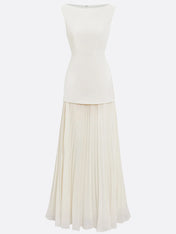 White A Line Chiffon Round Neck Sleeveless Floor Length Dresses
